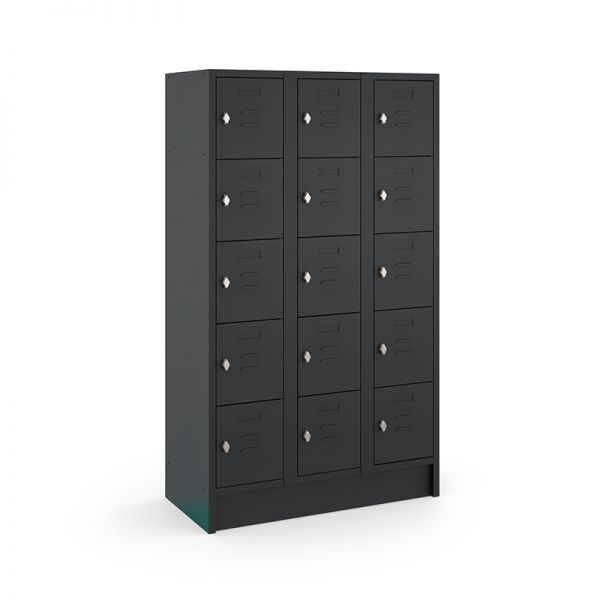 Locker type T, 3x5-deurs, zwarte omkasting, zwarte deuren